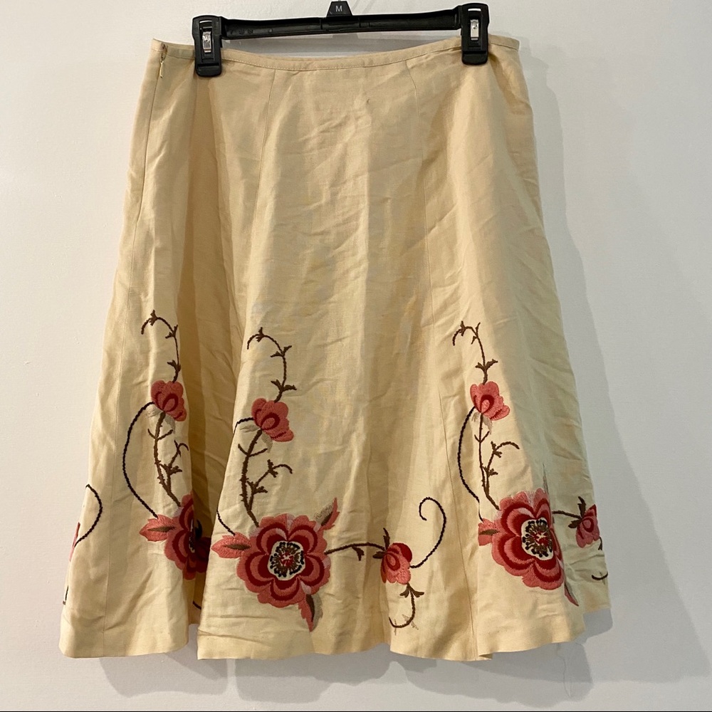 Ann Taylor Loft linen embroidered floral skirt 10